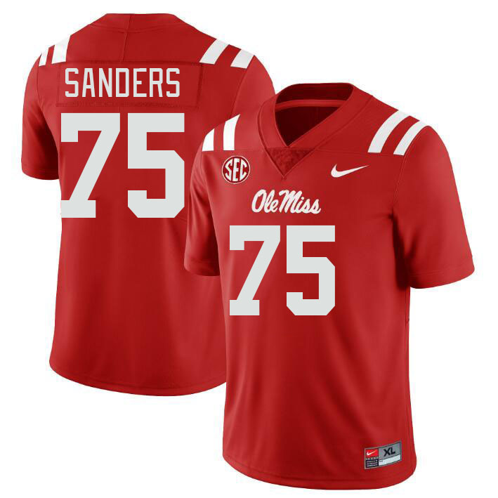 Men #75 Brycen Sanders Ole Miss Rebels College Football Jerseys Stitched Sale-Red